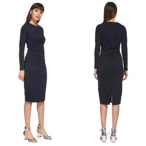 WHISTLES Pinstripe Professional Fitted Long Sleeve Sheath Midi Pencil Dress US6
